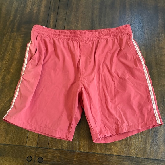 Marine Layer Mens XL  Mesh Side Striped Shorts Drawstring Red Clay Gym Active - Picture 1 of 10